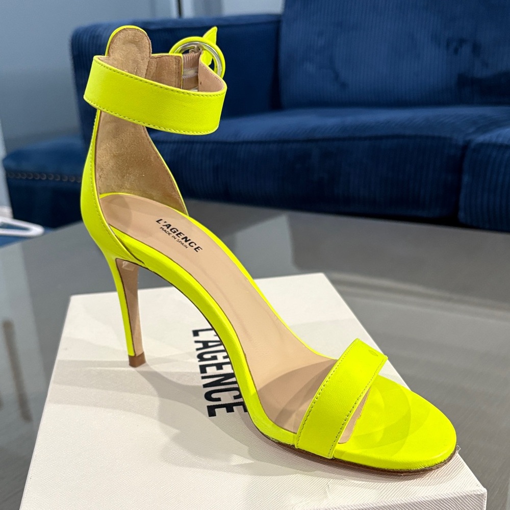 L'AGENCE Neon Yellow Strappy Heels - Picture 2 of 6